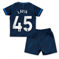 Koszulka piłkarska Chelsea Romeo Lavia #45 Strój wyjazdowy dla dzieci 2023-24 tanio Krótki Rękaw (+ Krótkie spodenki)